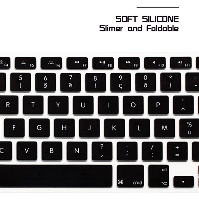 HRH AZERTY French Silicone Keyboard Cover Skin for MacBook Air 13,for MacBook Pro 13/15/17(with or w/Out Retina Display,2015 or Older Version),for iMac Older EU Layout Keyboard Protector-Black - Image 5